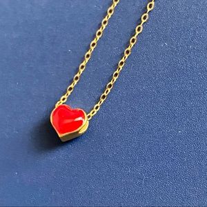 Pure 24k Solid Gold Heart Pendant with S925 Chain